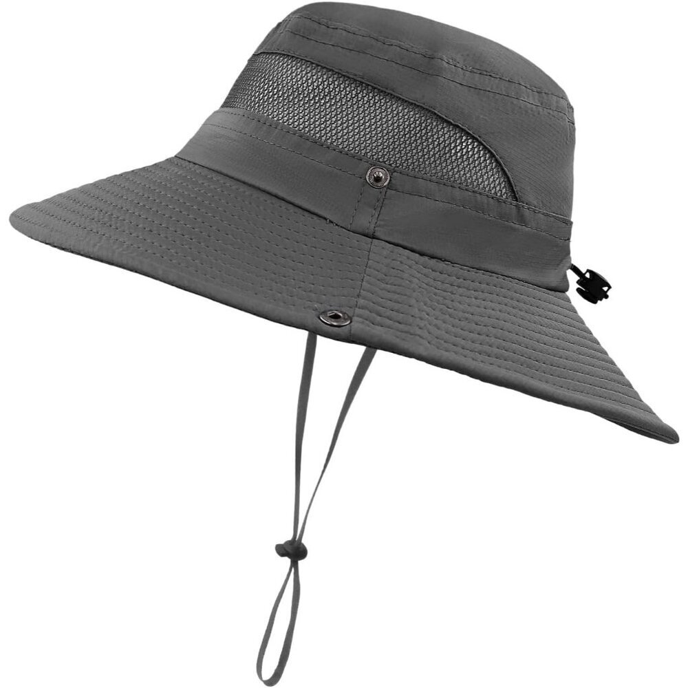 Unisex Dark Grey Polyester Wide Brim Mesh Vent Chin Strap Classic Cowboy Hat